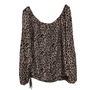 Women’s VENUS, Leopard Print, Bishop Long Sleeve, off Shoulder Top, Small